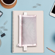 Transparentes Netz-Federmäppchen, Reißverschlusstasche für Schulbedarf, Künstlerbedarf, Arbeitsplatzorganisation, Rosa, 1 Stück