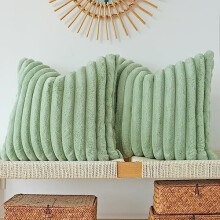Lot de 2 housses de coussin décoratives en fausse fourrure peluche, taies d'oreiller douces (vert sauge, 40 x 40 cm)