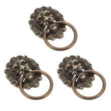Poignée de porte rétro tête de lion en alliage de zinc marron durable pour la maison (3 pièces)