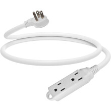 Low Profile 3 Ft Flat Plug Extension Cord - 16 AWG 3 Prong Grounded Cable with 3 Outlets, Perfect for Indoor Use, White