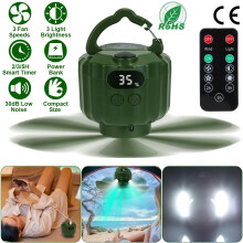 Hordozható kemping LED mennyezeti ventilátor akkumulátorral, 3 sebességfokozattal és 3