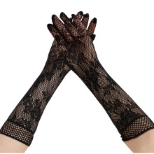 JMKQLZ Women's Black Lace Gloves, Punk Halloween Gloves with Bloodstains, Exposed Finger, Elastic & Breathable – Compatible with Halloween Costumes