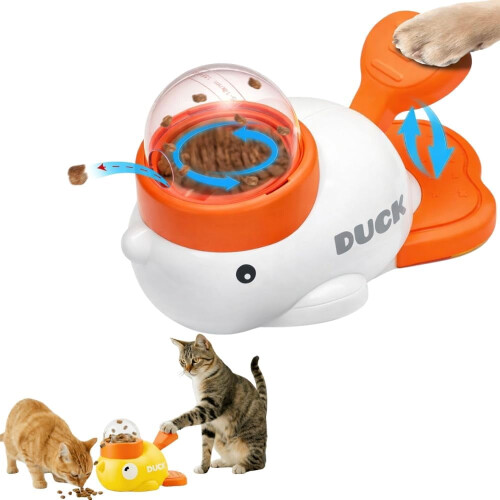 Gele eend kattenvoerbak met interactieve snoepjesdispenser