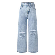 Pigebukser, Jeans Teen Piger Distressed Snowflake Wash Brede Ben Stretch Denim Til Afslappet, Skolebørnstøj, Z01Blå, 8-9 År