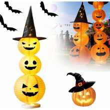 Lanterne lumineuse pliable mignonne pour Halloween 2025, lampe citrouille LED avec support en métal et cape (lot de plusieurs) – Convient pour