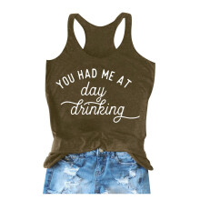Damen-Tanktop, ärmelloses Sommer-Tanktop mit Buchstabenprint, Rundhalsausschnitt, Z02 Armeegrün, Größe S