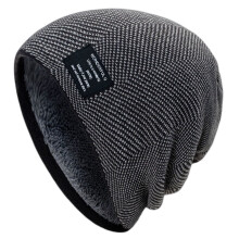 Pánska obojstranná pletená čiapka beanie, 100 % akryl, modro-biele farebné bloky, rebrovaná textúra, teplá zimná čiapka na jeseň a zimu