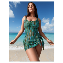 Off-shoulder badpak voor dames met willekeurige print - eendelig badpak met plooien, buikcorrigerend effect, sexy V-hals monokini voor een zomerse