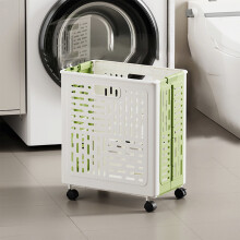 Skladací kôš na bielizeň s kolieskami, plastový, 38-46 cm