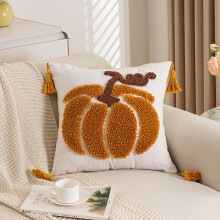 Housse de coussin brodée citrouille 45 x 45 cm (18 x 18 pouces) en toile
