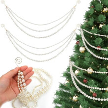 Kit com 2 Guirlandas de Pérolas de 50 cm para Árvore de Natal – Guirlanda de Pérolas Artificiais com 3 Camadas, Enfeite para Pendurar,