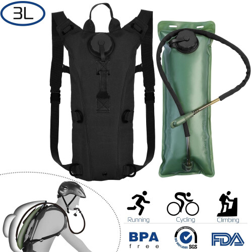 Sac à dos d'hydratation tactique avec poche à eau de 3 L et système de réglage.