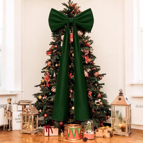 Rosa Samt-Weihnachtsbaumspitze mit Schleife – 50 cm breit, 1,8 m
