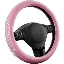 Růžový luxusní kožený potah na volant s gelovými částicemi, univerzální, 14,5"-15,5", protiskluzový, kompatibilní s většinou aut