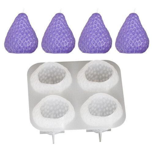 Molde de silicone em formato de morango para resina e cera, com 4 cavidades.