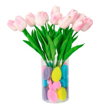 Paasdecoraties - Set met paashaasjes en eieren als vaasvulling, lentedecoratie voor binnen, roze tafeldecoratie