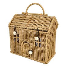 Portable Handled Woven Rattan Basket for-Light color with doo