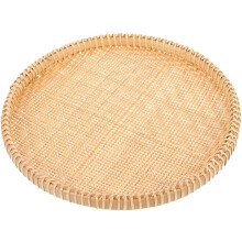 Plateau rond en bambou tressé, 25 cm, porte-aliments en rotin tressé à la main – Panier à pain rustique de style campagnard et passoire de