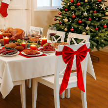 Laços de Natal em veludo vermelho com elástico para cadeiras, 30x76 cm, compatíveis com a maioria das cadeiras.