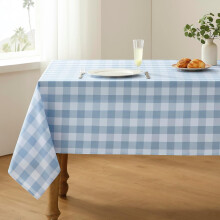 Nappe à carreaux bleu clair et blanc, 132 x 178 cm, imperméable, lavable, infroissable, motif carreaux Buffalo – Convient pour la cuisine, la