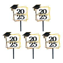 5-Pc Black & Gold Glitter 2026 Graduation Hat Cupcake Decorations + Acrylic Cake Card – Compatible with Class of 2026
