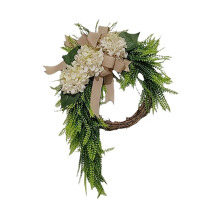 Couronne florale de style champêtre, ornement mural décoratif d'hortensias à suspendre pour salon de maison de campagne, composition florale pour