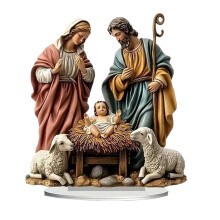 Christmas Nativity Scene Decorations,Acrylic Jesu Figurines Tabletop Ornaments Holy Religious Gifts Christian Holiday Decor