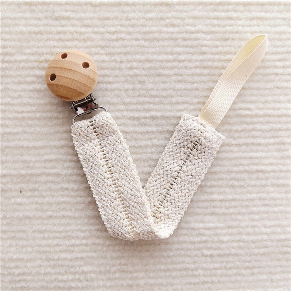 Embroidered baby pacifier clip with beech wood teether