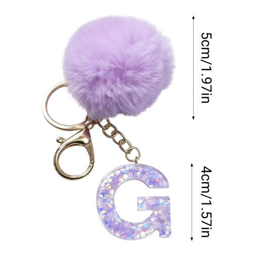 Porte-clés alphabet pompon violet 26 lettres