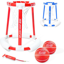 360 Floating Pool Basketball Game - Choose Red or Blue - Includes Hoop, 2 Balls and Pump