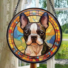 Attrape-soleil en vitrail représentant un Boston Terrier – Véritable verre