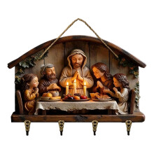 Porte-clés et décoration murale en bois de 30 cm (11,8 po) sur le thème de Jésus – Panneau de bienvenue religieux, compatible avec la