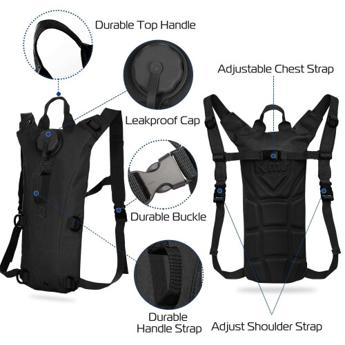 Sac à dos d'hydratation tactique avec poche à eau de 3 L et système de réglage. 2