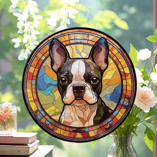 Attrape-soleil en vitrail représentant un Boston Terrier – Véritable verre 1