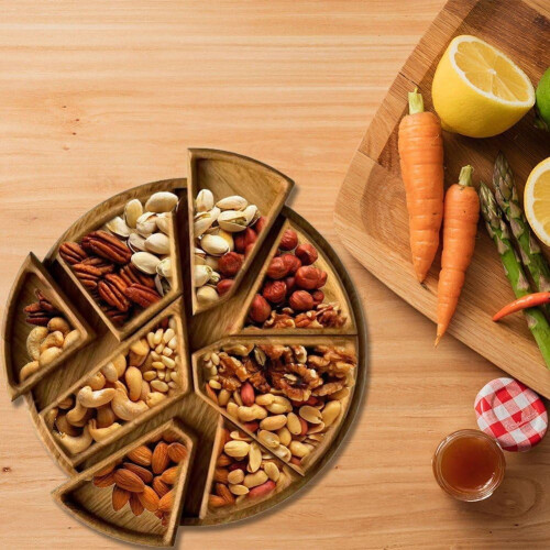 Tavă rotundă de servire din lemn cu 8 compartimente 1