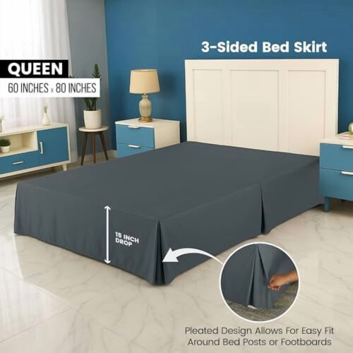 Jupe de lit Queen 152 x 203 cm avec retombée de 41 cm, grise 1