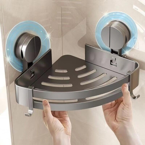 Organizador de ducha triangular de acero inoxidable con ventosas y 1
