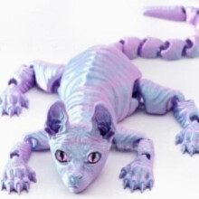 Figurine de chat Sphynx imprimée en 3D, violet clair, 22 cm, objet artisanal articulé (1 pièce).