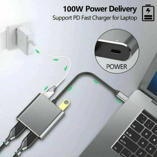 Προσαρμογέας διπλής οθόνης USB C4K60Hz για βάση αλουμινίου με παροχή ρεύματος και 2