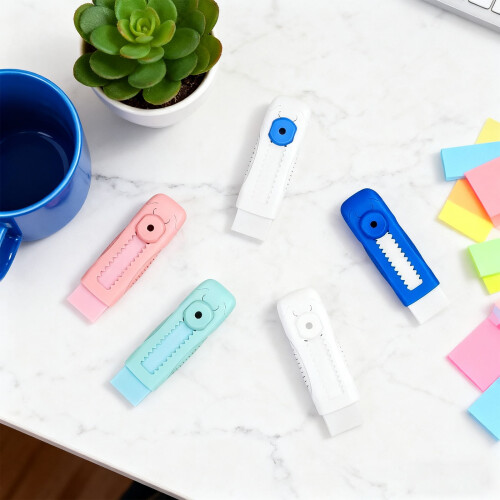 Soft Erasers, Sliding Retractable Eraser for Precise Pencil Mark Removal (Blue) 1