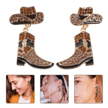 Bruine westernlaars oorbellen voor dames, 1 paar hangende kwastjes met strass-steentjes, sieraden van zinklegering