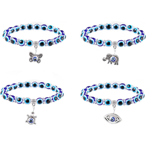 4 τεμάχια βραχιόλι με χάντρες ματιού Hamsa Hand Fatima Charm Stretch Amulet Τουρκικό φυλαχτό για