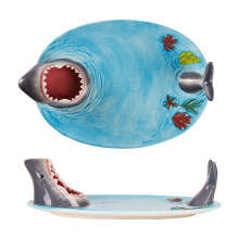 Shark Taco Holder – Handmade Ceramic Sushi Plate with Sauce Bowl, Microwave/Oven/Dishwasher Safe, Fun Gift for Shark Lovers
