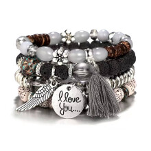 Ladies Girls Bracelet,Boho Stretch Beaded Bracelet,Crystal Electroplating Beaded Bracelet,Gray