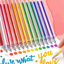 Glitter Gelpenne Sæt, Glitter Overstregningstuscher & Metalliske Tuscher til Voksenmalebøger, Journaling, Bullet Journals - 18 Farver (5ml)