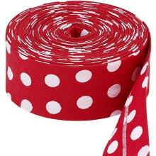 10.9 Yds Red/White Polka Dot Single Fold Bias Tape, 30mm Polyester, for Sewing, Piping, Hemming, Hair Bows, DIY – Compatible with Sewing Machines