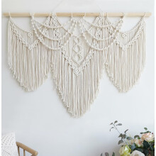 Macrame Wall Hanging Large- Boho Wall Decor- Large Wall Art- Wall Decor Living Room- Macrame Tapestry Boho Decor for Bedroom (Beige-Fringe)