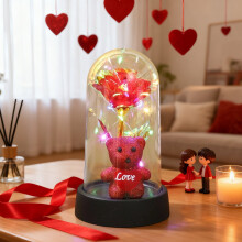Romantisches LED-Nachtlicht mit Rosenblüte, Bärenfuß, Dekoration aus konserviertem Glas, Valentinstagsgeschenk, stimmungsvolle Nachttischlampe,