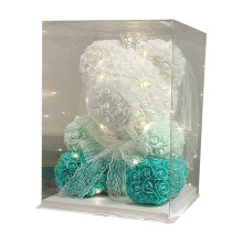 Ours en peluche rose lumineux pour la Saint-Valentin, ours en fleurs artificielles de 25 cm dans une boîte transparente – Cadeau romantique pour