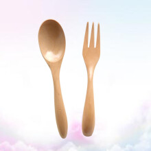 Ensemble d'ustensiles de cuisine de camping, couverts en bois marron clair, 2 pièces